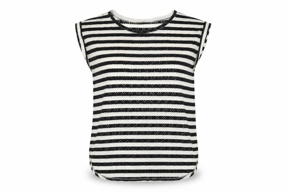 Oasis Womens Ivory Striped Polyester Basic T-Shirt Size S Round Neck