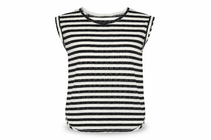 Oasis Womens Ivory Striped Polyester Basic T-Shirt Size S Round Neck