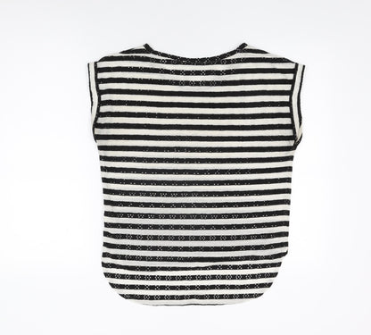 Oasis Womens Ivory Striped Polyester Basic T-Shirt Size S Round Neck