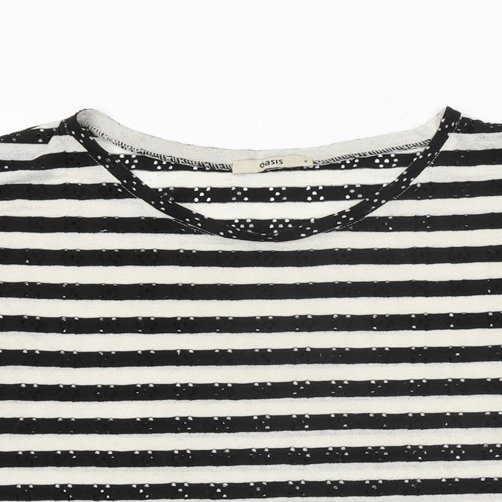 Oasis Womens Ivory Striped Polyester Basic T-Shirt Size S Round Neck