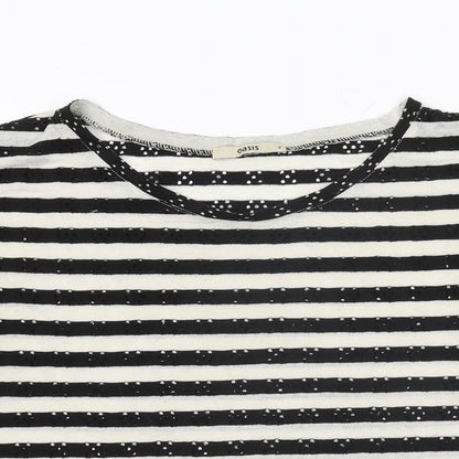Oasis Womens Ivory Striped Polyester Basic T-Shirt Size S Round Neck