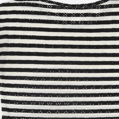 Oasis Womens Ivory Striped Polyester Basic T-Shirt Size S Round Neck