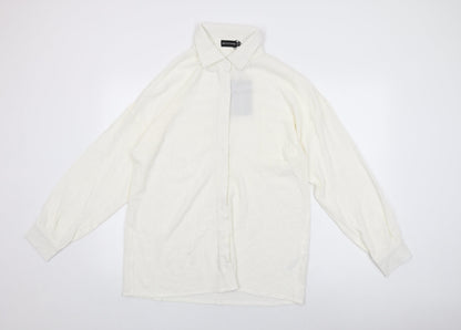 PRETTYLITTLETHING Womens White Polyester Basic Button-Up Size 12 Collared