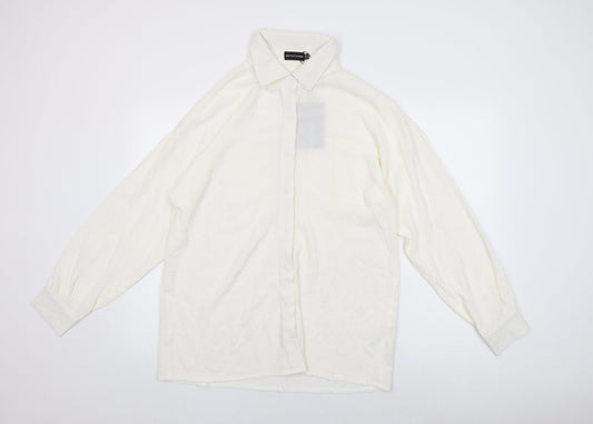 PRETTYLITTLETHING Womens White Polyester Basic Button-Up Size 12 Collared
