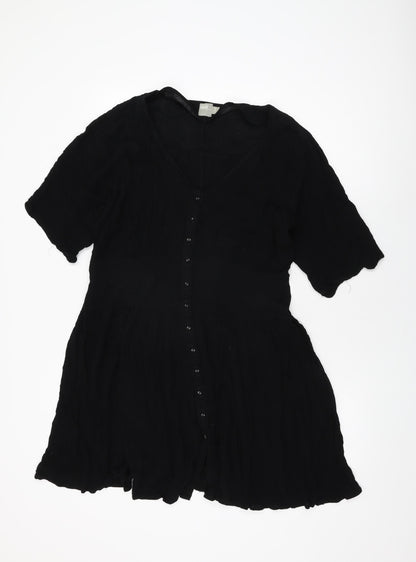 Additional front view of ASOS women’s black viscose shift, size UK 10, v-neck button