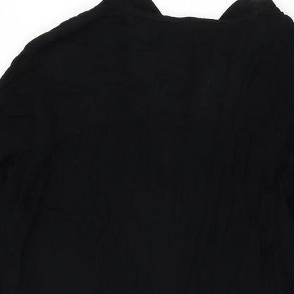 Brand and care label for ASOS women’s black viscose shift, size UK 10, v-neck button