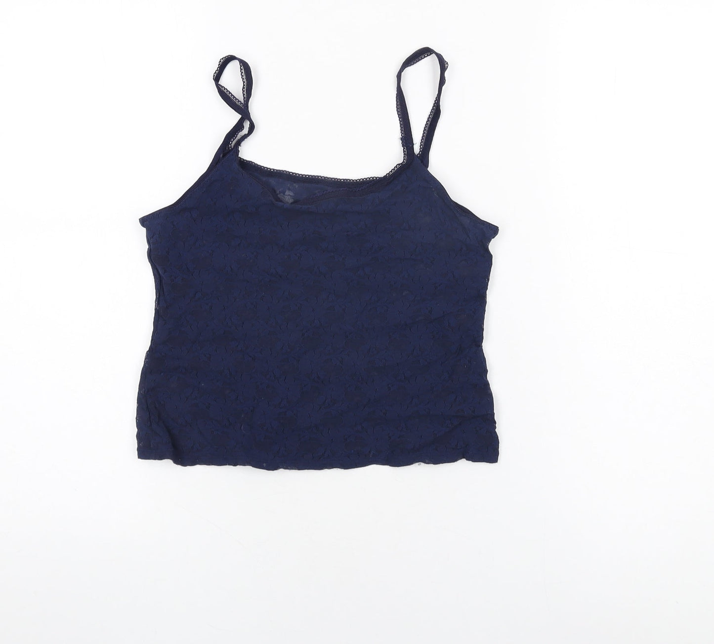 Marks and Spencer Womens Blue Floral Polyamide Cropped T-Shirt Size 12 Round Neck