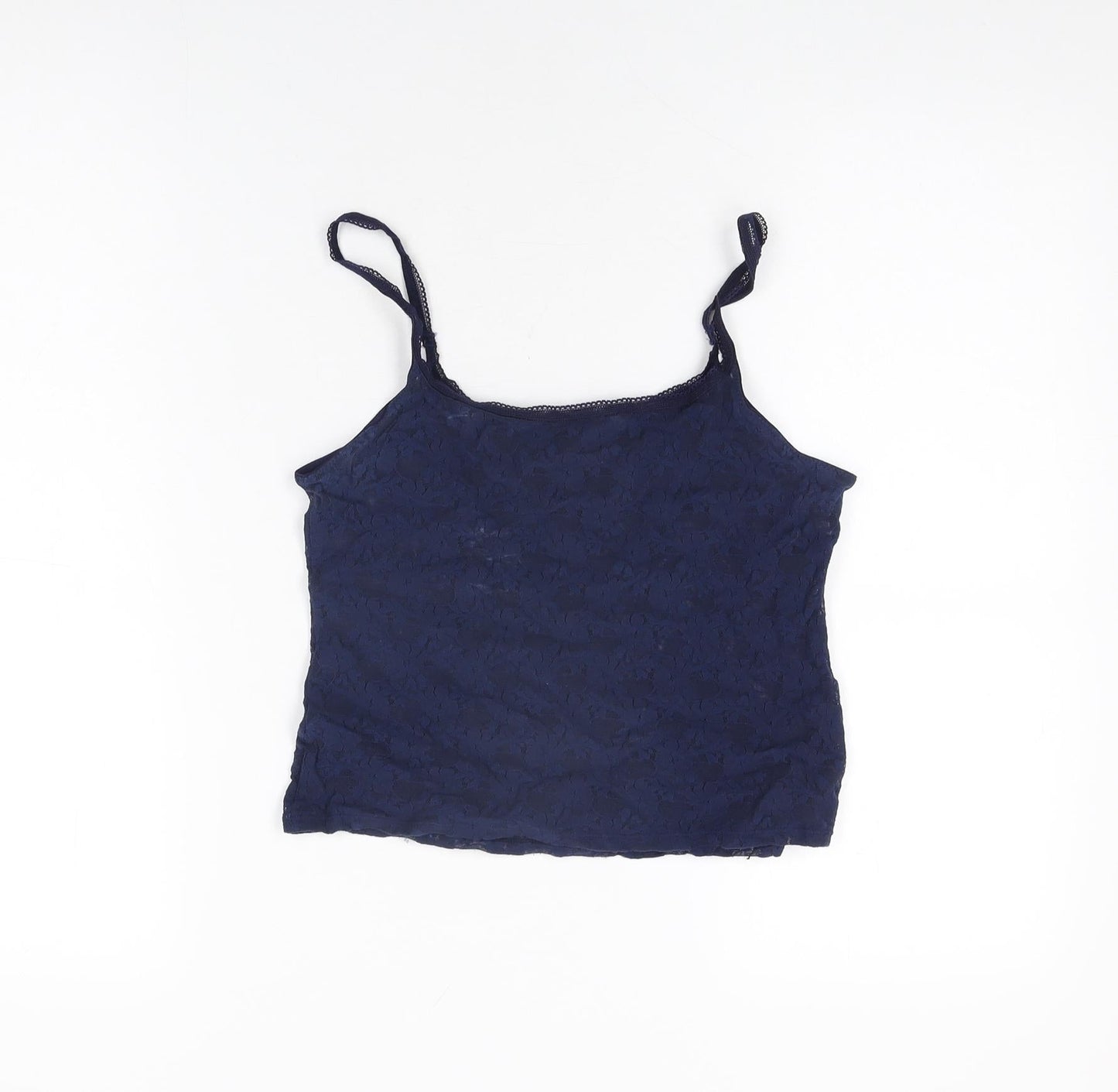 Marks and Spencer Womens Blue Floral Polyamide Cropped T-Shirt Size 12 Round Neck