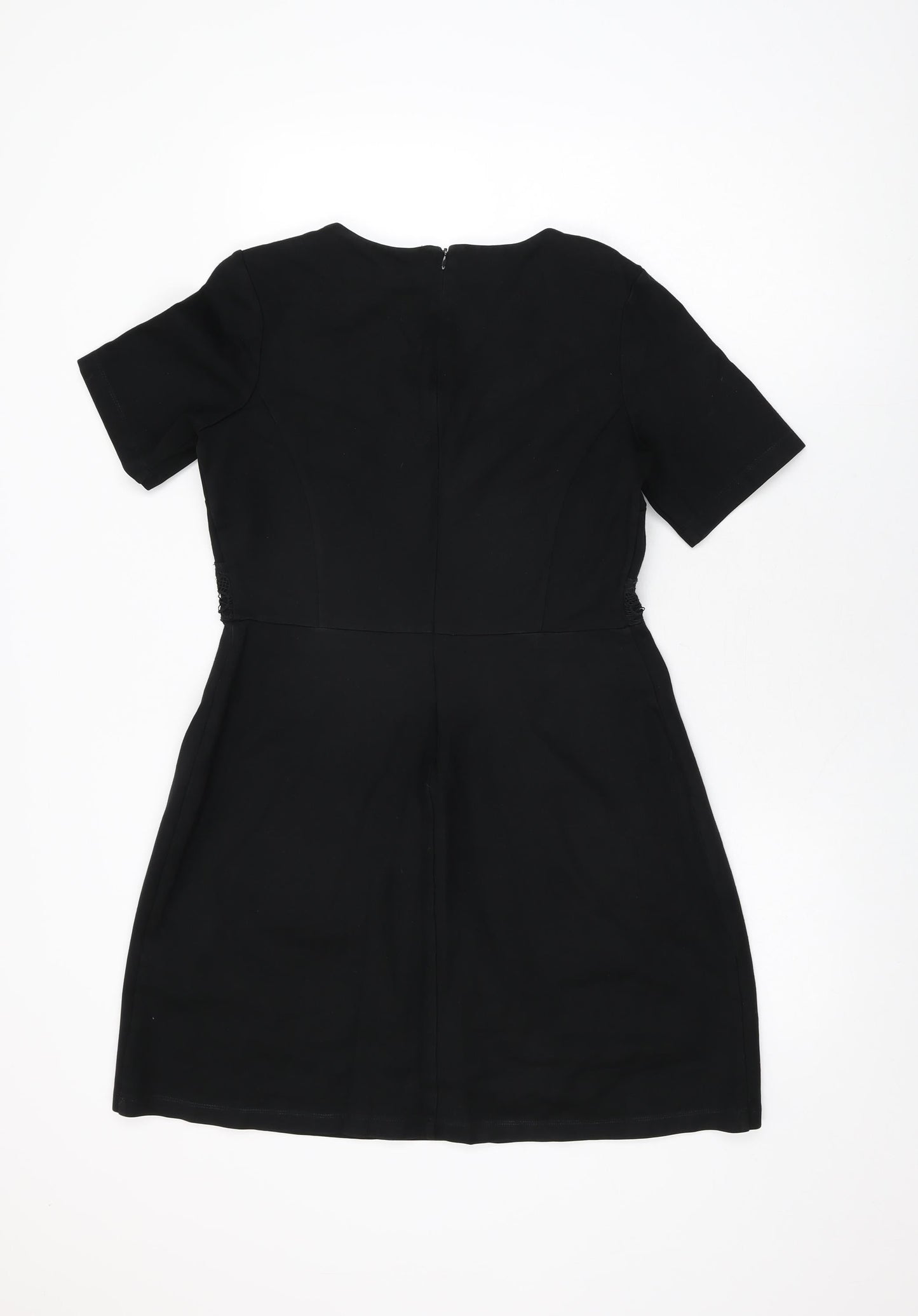 Warehouse Womens Black Floral Cotton A-Line Size 14 Round Neck Zip