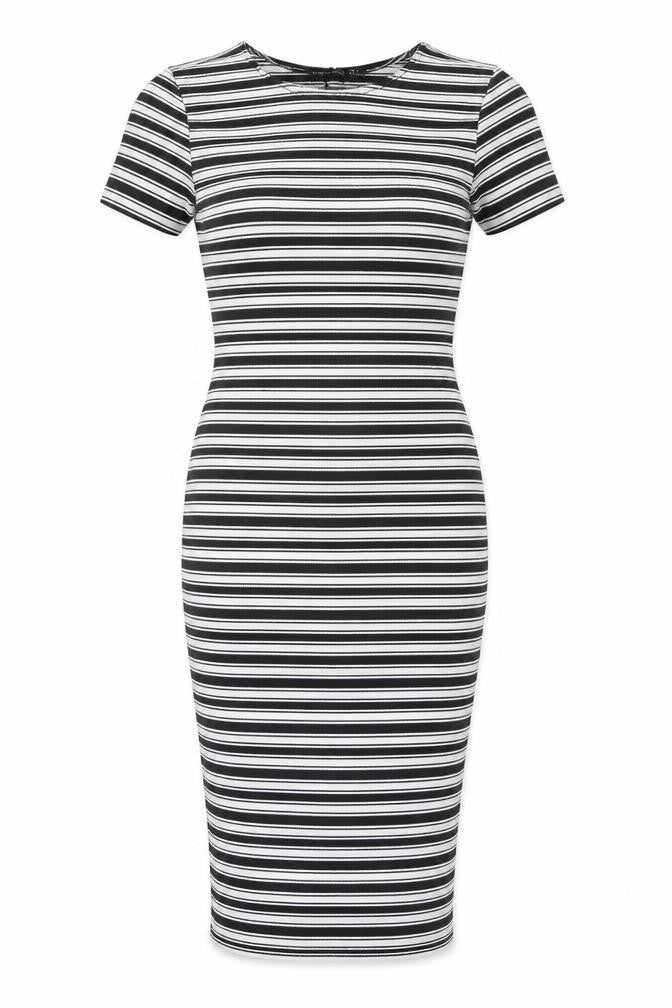 I SAW IT FIRST Womens White Striped Polyester Bodycon Size 8 Round Neck Pullover