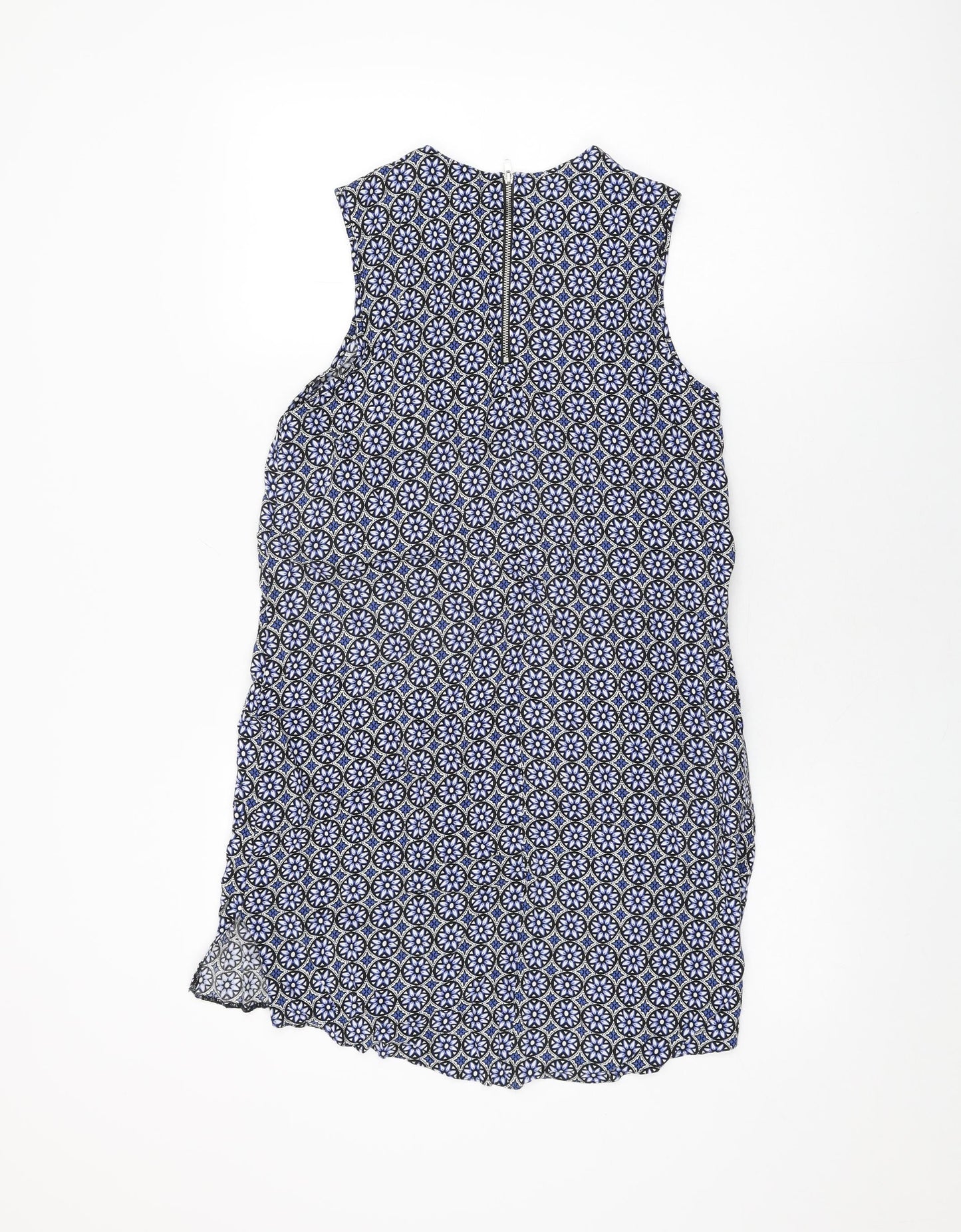 Dorothy Perkins Womens Blue Floral Viscose Shift Size 8 Round Neck Zip