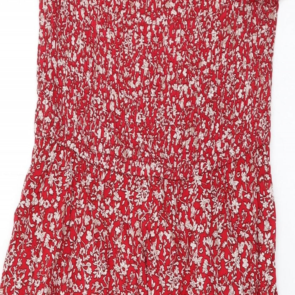 Stella Womens Red Floral Viscose Shift Size 12 Off the Shoulder Pullover