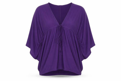 Front view of ASOS women’s purple polyester basic blouse, size UK 8, v-neck