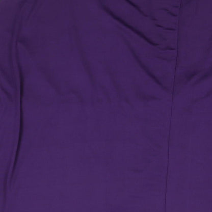 Brand and care label for ASOS women’s purple polyester basic blouse, size UK 8, v-neck