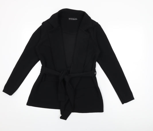PRETTYLITTLETHING Womens Black Jacket Size 10 Tie