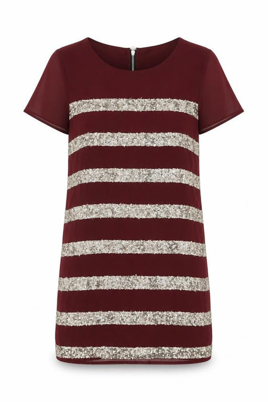 Alice & You Womens Red Striped Polyester Shift Size 10 Round Neck Zip