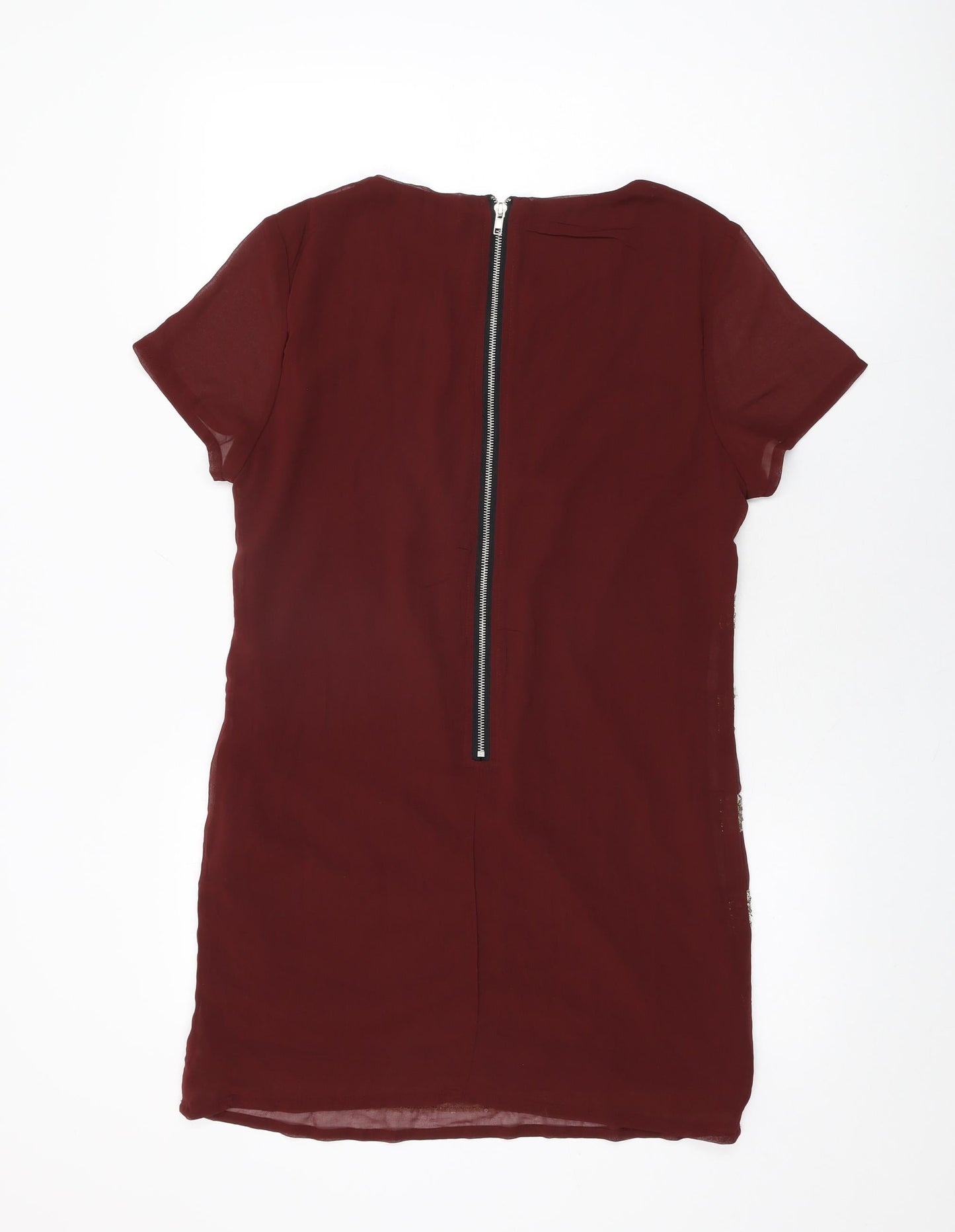 Alice & You Womens Red Striped Polyester Shift Size 10 Round Neck Zip