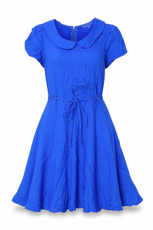 New Look Womens Blue Viscose Skater Dress Size 6 Collared Zip