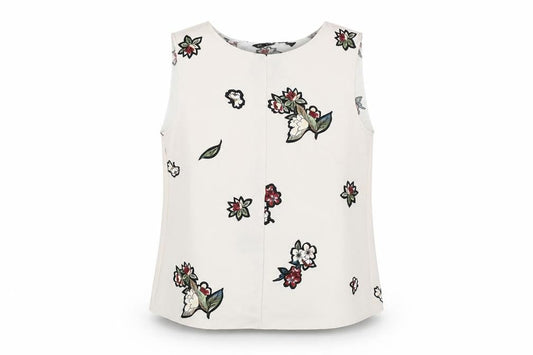 Zara Womens Ivory Floral Polyester Basic Blouse Size S Round Neck