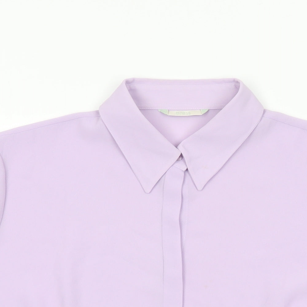 Marks and Spencer Womens Purple Polyester Basic Button-Up Size 14 Collared