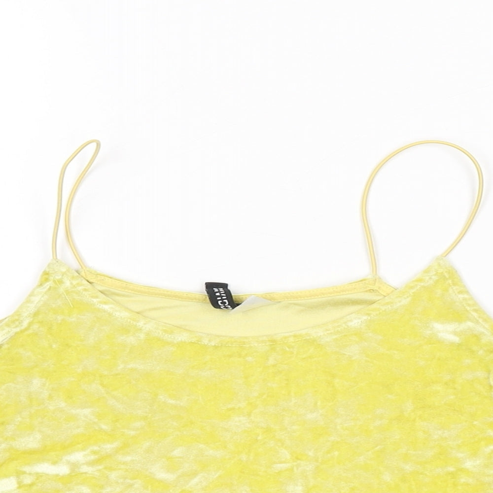 H&M Womens Yellow Polyester Cropped T-Shirt Size XS Round Neck