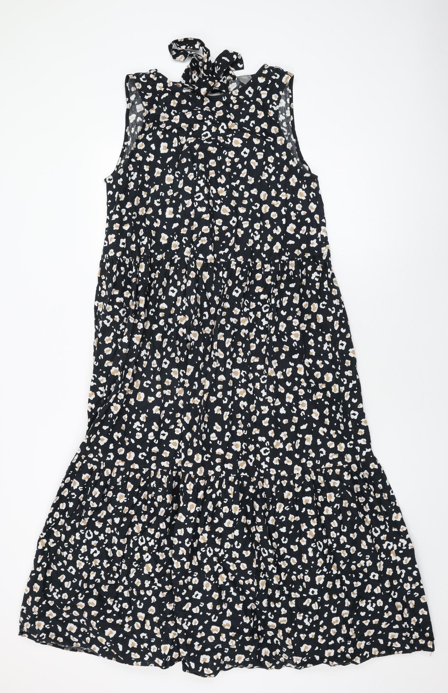 ASOS Womens Black Animal Print Cotton Shift Size 12 Round Neck Tie