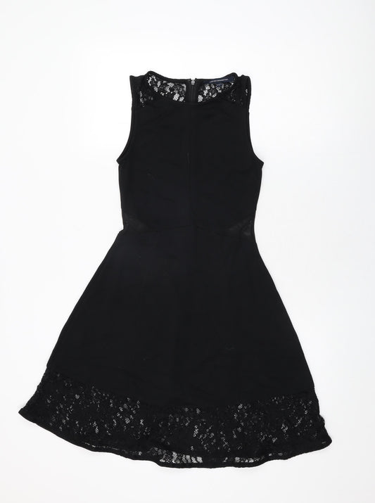 French Connection Womens Black Viscose A-Line Size 8 Round Neck Zip