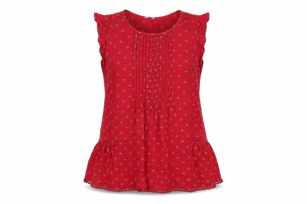 NEXT Womens Red Geometric Viscose Basic T-Shirt Size 6 Round Neck