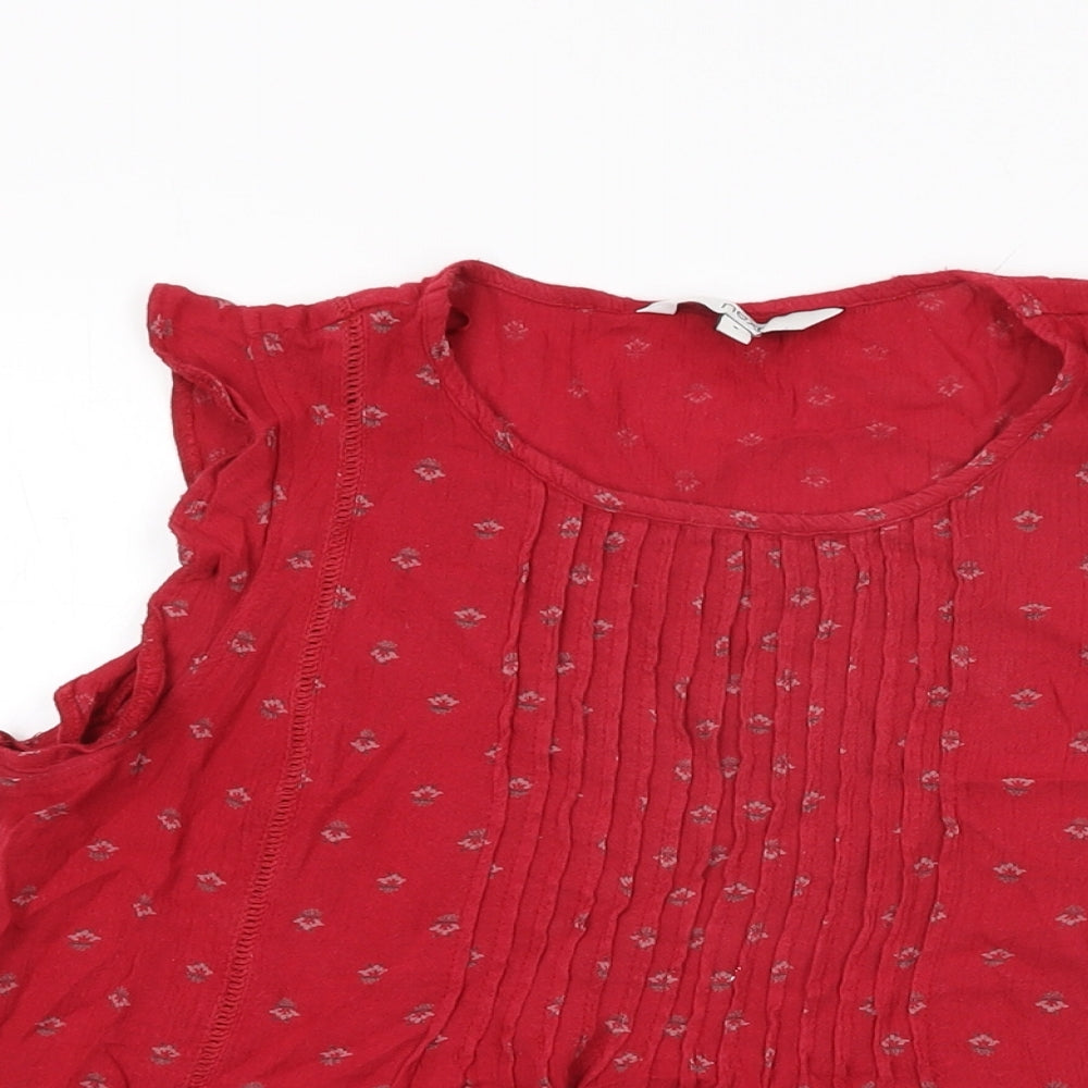 NEXT Womens Red Geometric Viscose Basic T-Shirt Size 6 Round Neck