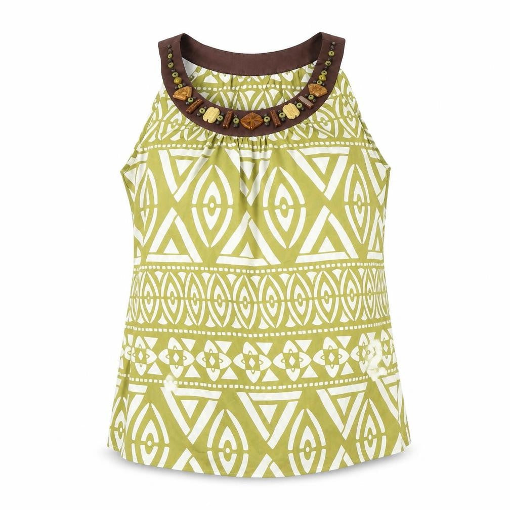 Wallis Womens Green Geometric Polyester Basic Blouse Size 12 Round Neck
