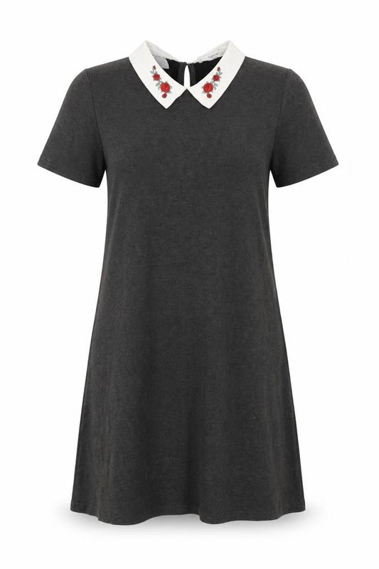 Mango Womens Grey Floral Polyester Shift Size XS Collared Button
