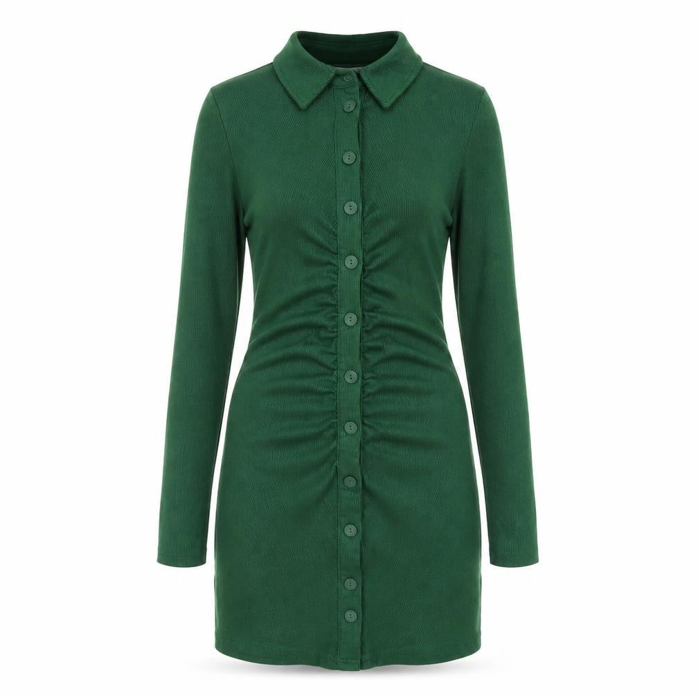 Addax Womens Green Cotton Bodycon Size S Collared Button