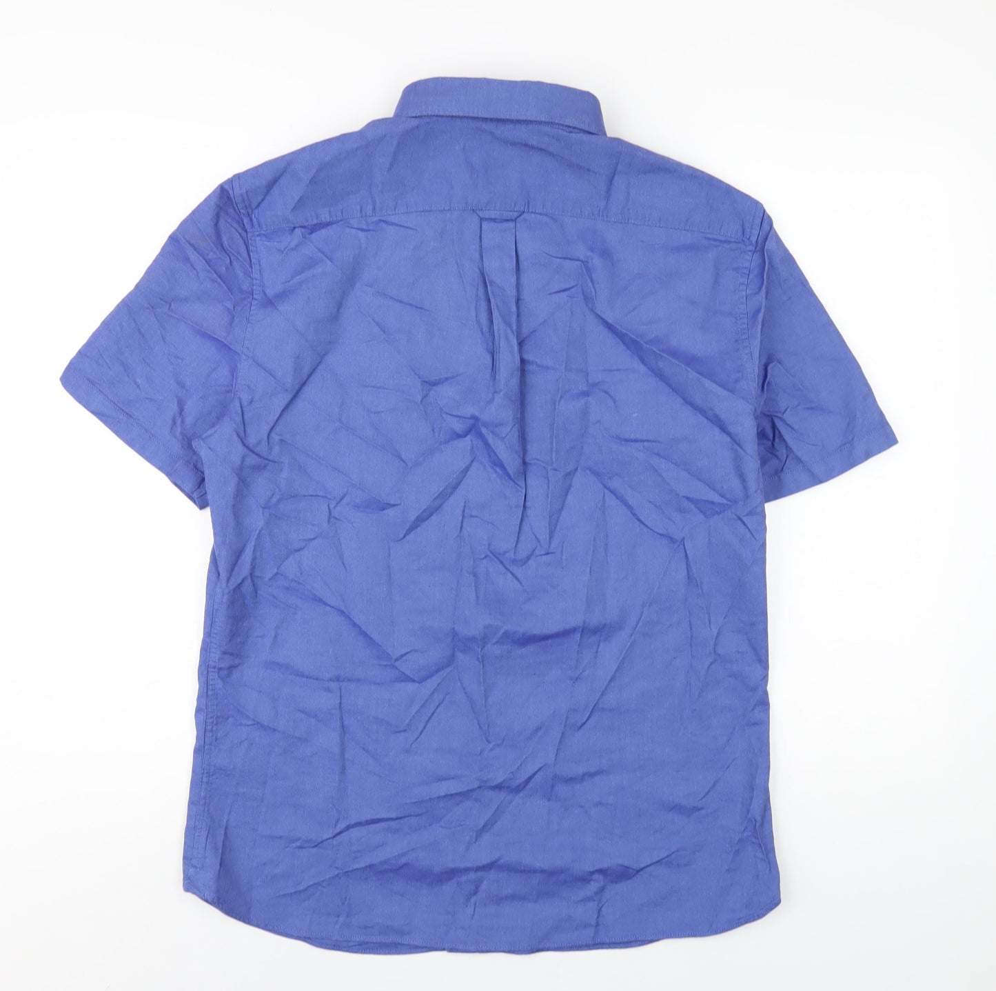 Marks and Spencer Mens Blue Cotton Button-Up Size M Collared Button