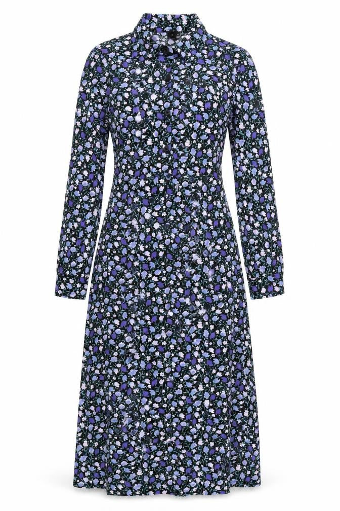 River Island Womens Blue Floral Polyester A-Line Size 8 Collared Button