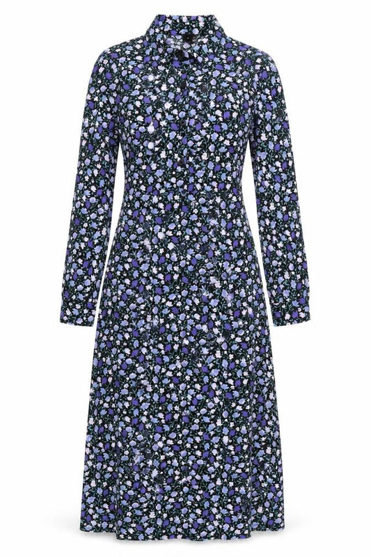 River Island Womens Blue Floral Polyester A-Line Size 8 Collared Button