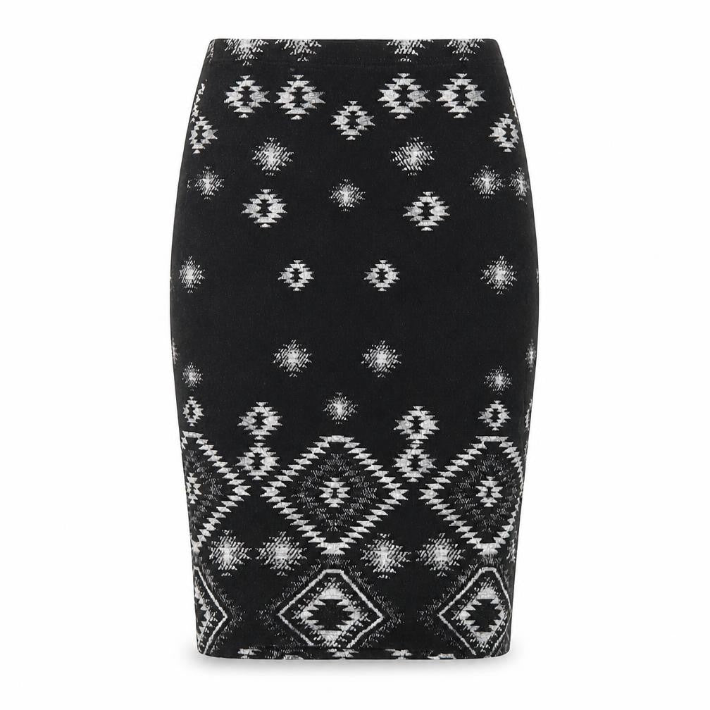 Topshop Womens Black Geometric Cotton Straight & Pencil Skirt Size 10