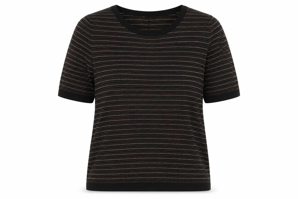 Gerard Darel Womens Black Striped Viscose Basic T-Shirt Size 4 Round Neck