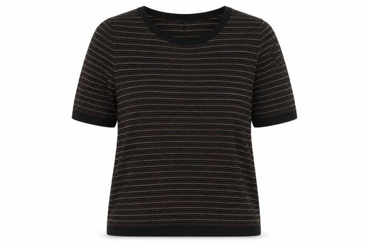 Gerard Darel Womens Black Striped Viscose Basic T-Shirt Size 4 Round Neck