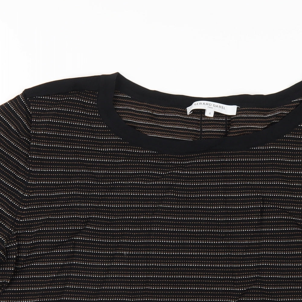 Gerard Darel Womens Black Striped Viscose Basic T-Shirt Size 4 Round Neck
