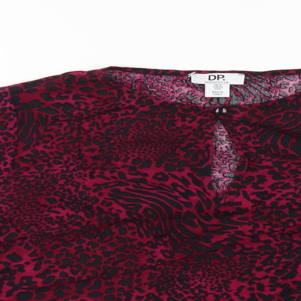 Dorothy Perkins Womens Pink Animal Print Viscose Basic Blouse Size 12 Round Neck