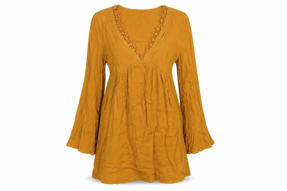 FOREVER 21 Womens Yellow Viscose A-Line Size S V-Neck Pullover