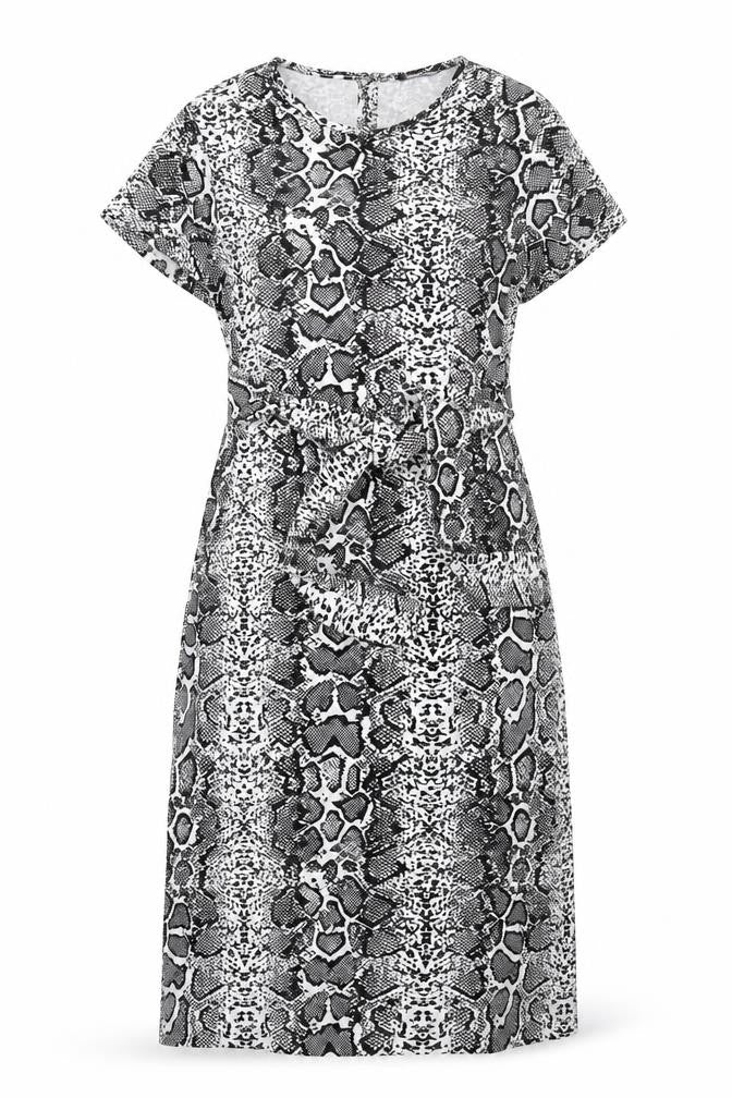 Boohoo Womens Black Animal Print Polyester A-Line Size 8 Round Neck Button