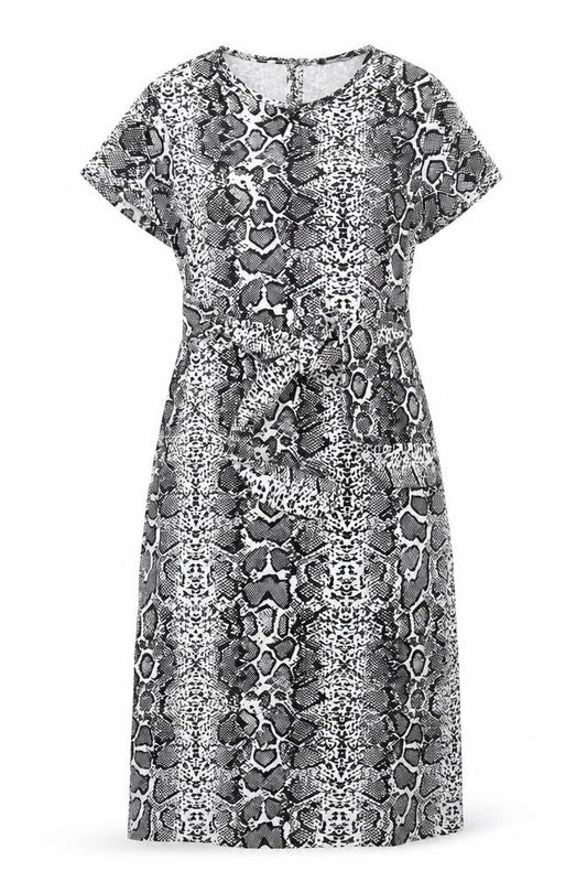Boohoo Womens Black Animal Print Polyester A-Line Size 8 Round Neck Button