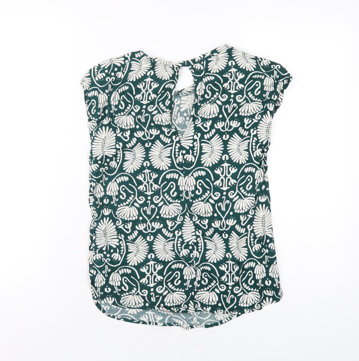 H&M Womens Green Geometric Viscose Basic T-Shirt Size 4 Round Neck