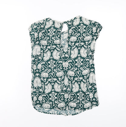 H&M Womens Green Geometric Viscose Basic T-Shirt Size 4 Round Neck