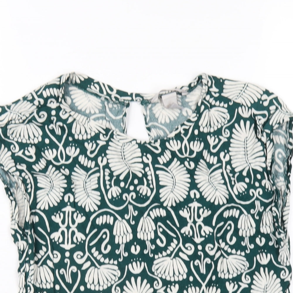 H&M Womens Green Geometric Viscose Basic T-Shirt Size 4 Round Neck