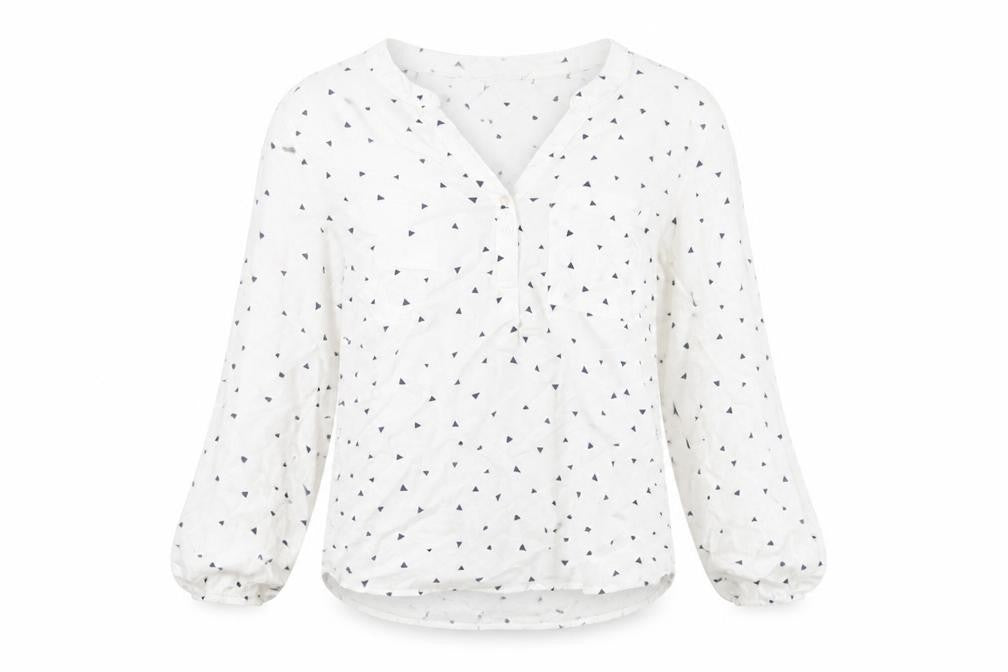 Marks and Spencer Womens White Geometric Viscose Basic Blouse Size 8 V-Neck