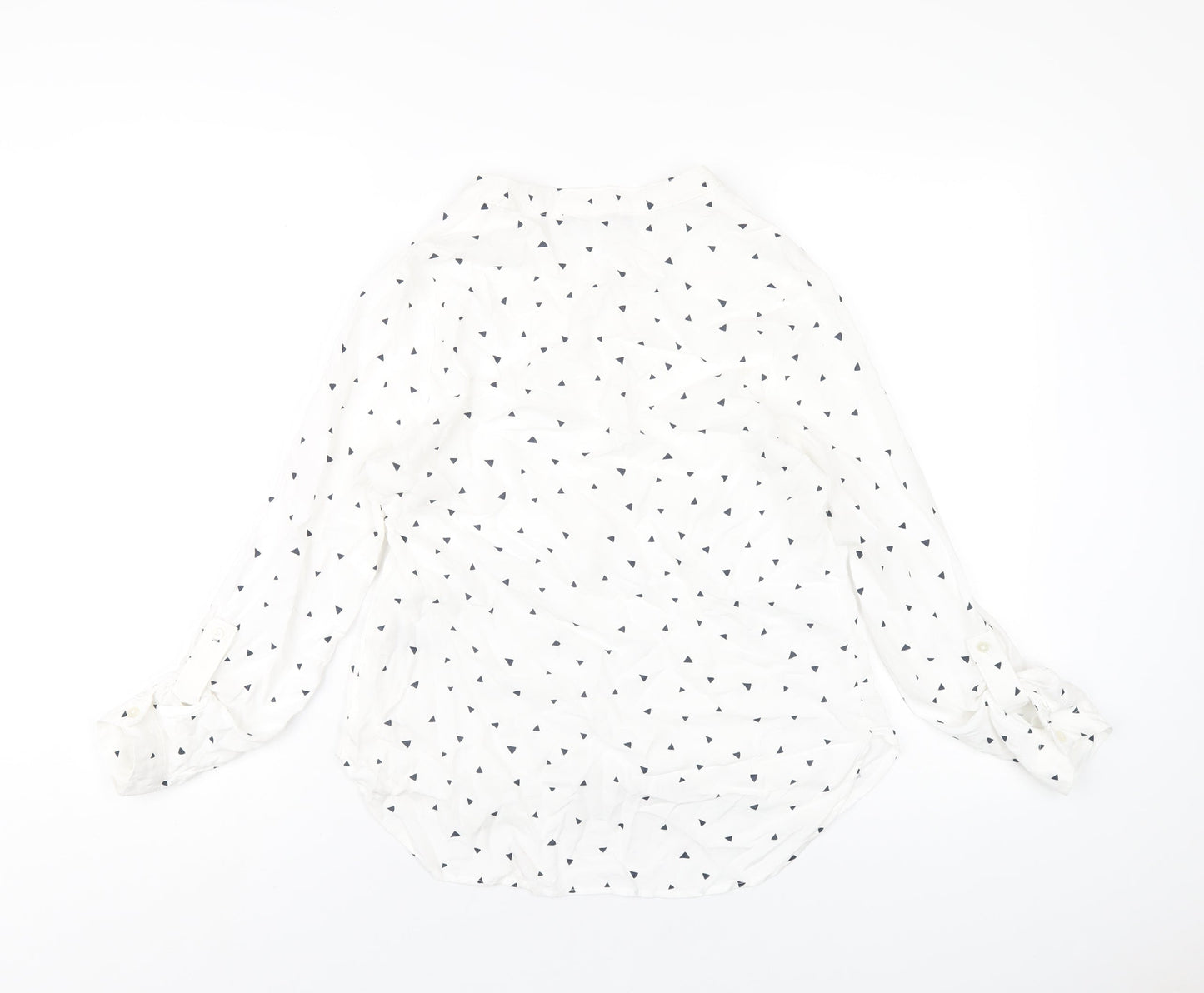 Marks and Spencer Womens White Geometric Viscose Basic Blouse Size 8 V-Neck