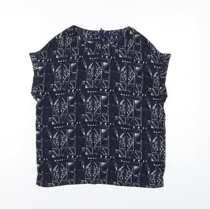 Next Womens Blue Geometric Polyester Basic T-Shirt Size 8 Round Neck