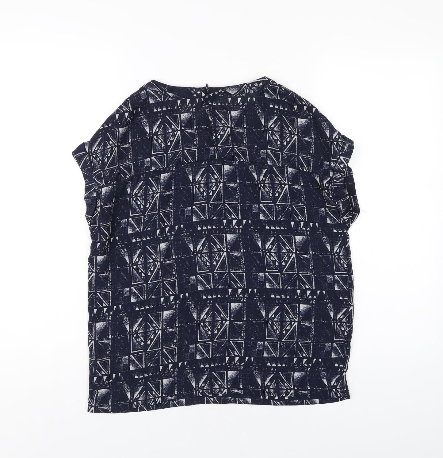 NEXT Womens Blue Geometric Polyester Basic T-Shirt Size 8 Round Neck